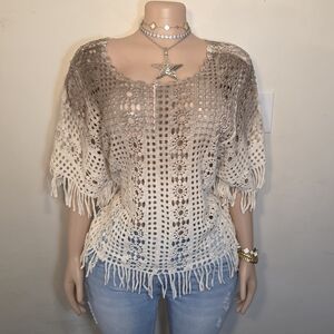 ☆House of Harlow 1960 Crochet Fringe Top in Ombre Beige to Cream☆